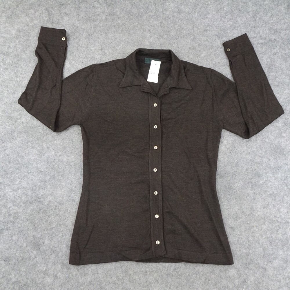 Zanone Top Womens Large Button Up Brown Wool Solid Long Sleeve Warm Winter Fall